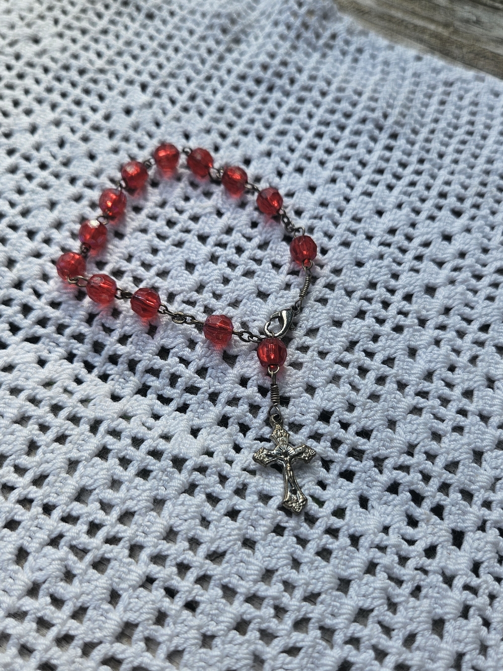 Crystal Bead Rosary Bracelet with a Lobster Clasp w/ Small Metal Crucifix